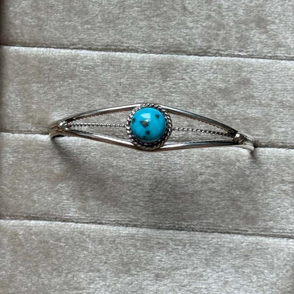Esther White Native Handmade .925 Sterling Silver Kingman Turquoise Stacker Bang